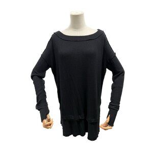 We The Free people North Shore Thermal long sleeve boatneck sweater black boho